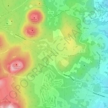 Topografische Karte La Fontaine du Berger, Höhe, Relief