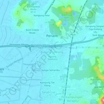 Topografische Karte Kubang Semang, Höhe, Relief