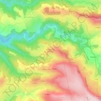 Topografische Karte Anglards-le-Pommier, Höhe, Relief