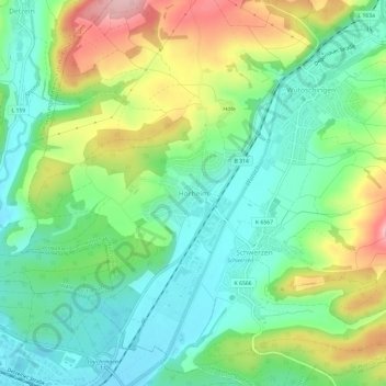 Topografische Karte Horheim, Höhe, Relief