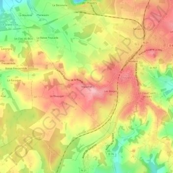 Topografische Karte Mauchat, Höhe, Relief