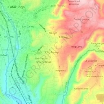 Topografische Karte Pillig Tapalan, Höhe, Relief