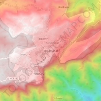Topografische Karte Kodaikanal, Höhe, Relief
