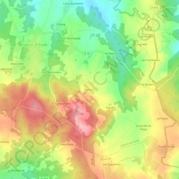 Topografische Karte Roussis, Höhe, Relief