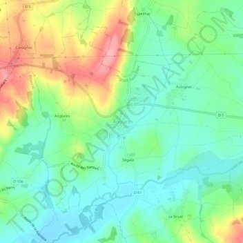 Topografische Karte Anglars, Höhe, Relief