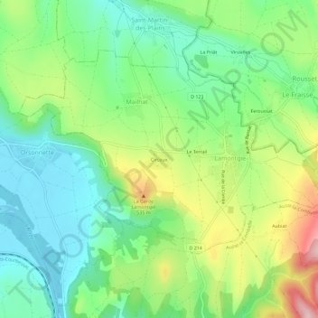 Topografische Karte Circoux, Höhe, Relief