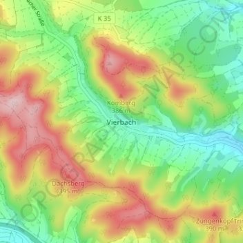 Topografische Karte Vierbach, Höhe, Relief