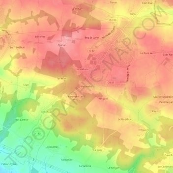 Topografische Karte Keravello, Höhe, Relief