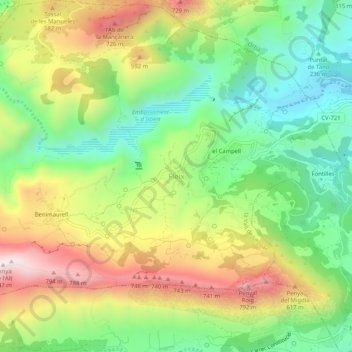 Topografische Karte Fleix, Höhe, Relief