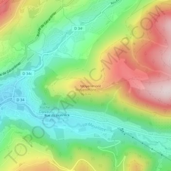 Topografische Karte Moyenmont, Höhe, Relief