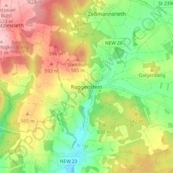 Topografische Karte Roggenstein, Höhe, Relief