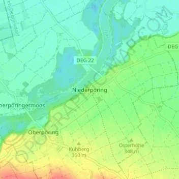 Topografische Karte Niederpöring, Höhe, Relief