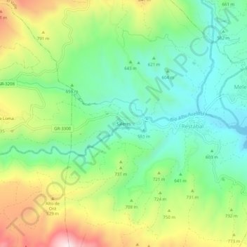 Topografische Karte Saleres, Höhe, Relief