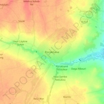 Topografische Karte Porokhane, Höhe, Relief