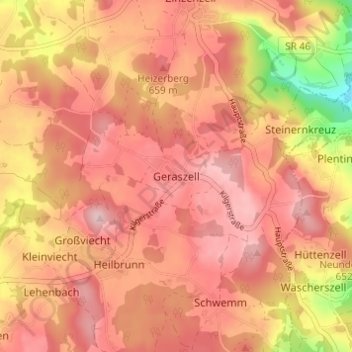 Topografische Karte Geraszell, Höhe, Relief