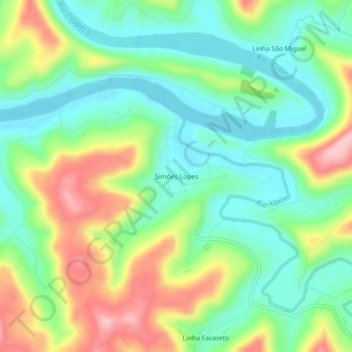 Topografische Karte Simões Lopes, Höhe, Relief