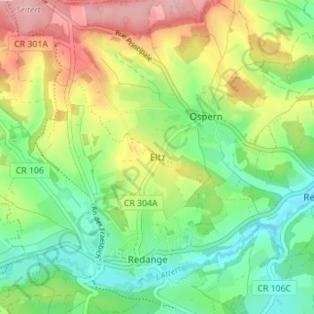 Topografische Karte Eltz, Höhe, Relief