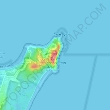 Topografische Karte Cape Byron Lighthouse, Höhe, Relief