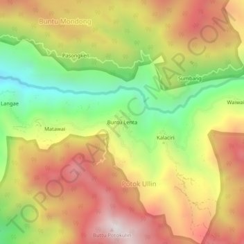 Topografische Karte Buntu Lenta, Höhe, Relief
