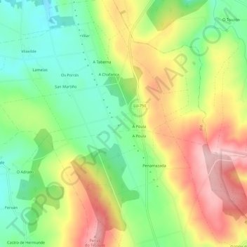 Topografische Karte Saviñao, Höhe, Relief