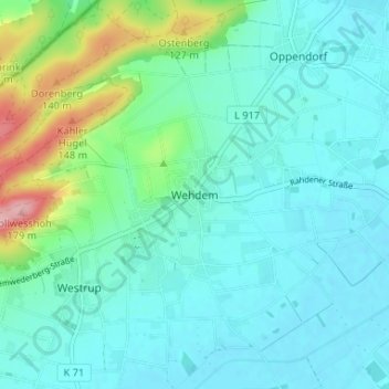 Topografische Karte Wehdem, Höhe, Relief