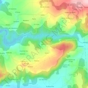 Topografische Karte Sambreixo, Höhe, Relief
