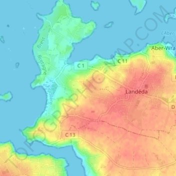 Topografische Karte Menez ar Godez, Höhe, Relief