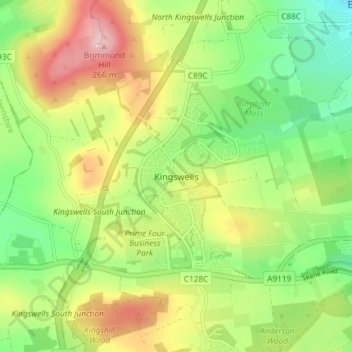 Topografische Karte Kingswells, Höhe, Relief