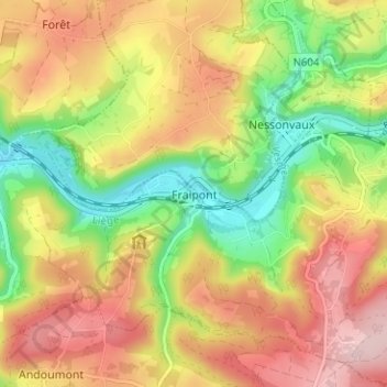 Topografische Karte Fraipont, Höhe, Relief