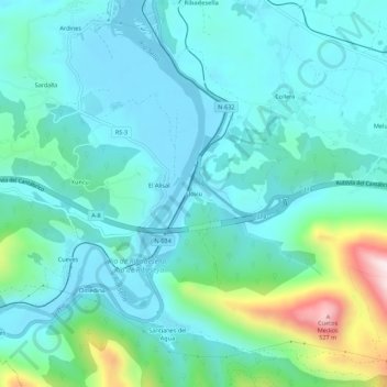 Topografische Karte Llovio, Höhe, Relief