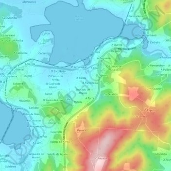 Topografische Karte A Rúa, Höhe, Relief