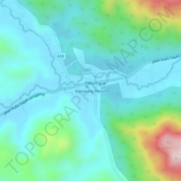 Topografische Karte Kampung Masjid, Höhe, Relief
