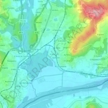 Topografische Karte A Estación, Höhe, Relief