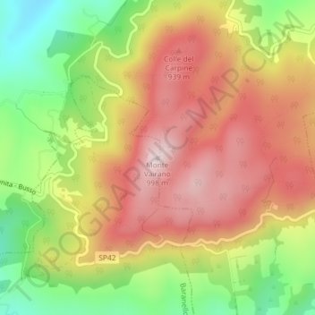 Topografische Karte Monte Vairano, Höhe, Relief