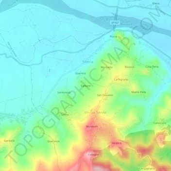 Topografische Karte Calliano, Höhe, Relief