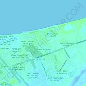 Topografische Karte FRACC. RESIDENCIAL DEL LAGO, Höhe, Relief