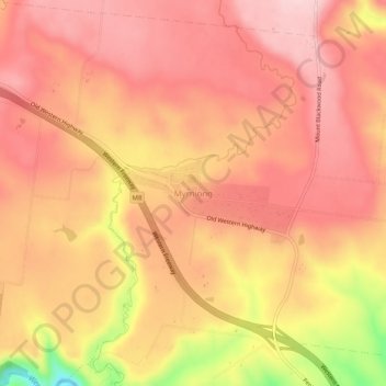 Topografische Karte Myrniong, Höhe, Relief