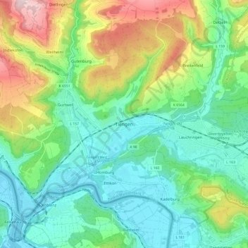 Topografische Karte Tiengen, Höhe, Relief