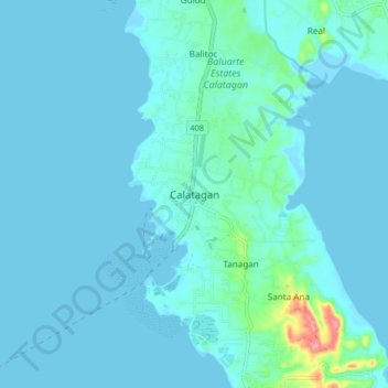 Topografische Karte Calatagan, Höhe, Relief