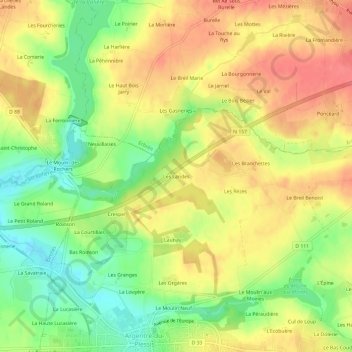 Topografische Karte Les Landes, Höhe, Relief