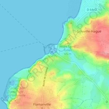 Topografische Karte Diélette, Höhe, Relief