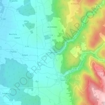 Topografische Karte Chadernolles, Höhe, Relief