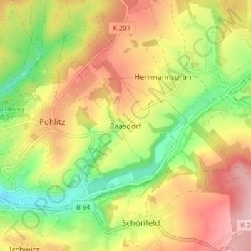 Topografische Karte Raasdorf, Höhe, Relief