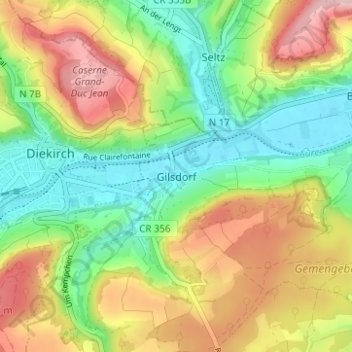 Topografische Karte Gilsdorf, Höhe, Relief
