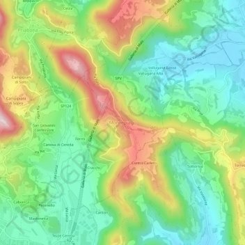 Topografische Karte Montepulgo, Höhe, Relief