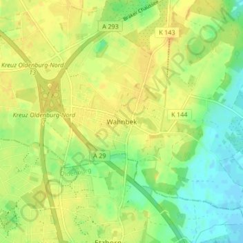 Topografische Karte Wahnbek, Höhe, Relief