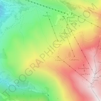 Topografische Karte Source de Magnéras, Höhe, Relief