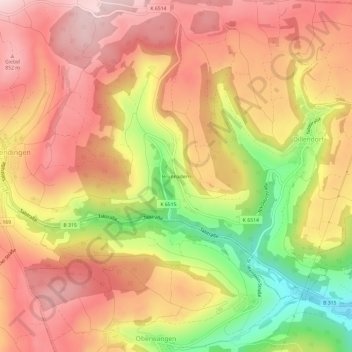 Topografische Karte Brunnadern, Höhe, Relief