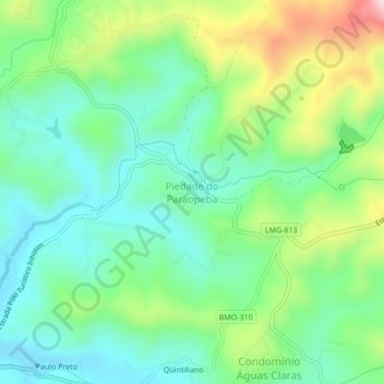 Topografische Karte Piedade do Paraopeba, Höhe, Relief