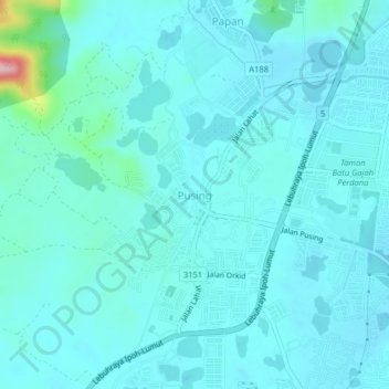 Topografische Karte Pusing, Höhe, Relief